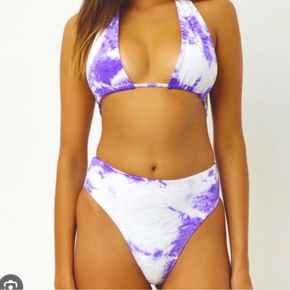 NWT Frankie’s Bikinis Purple&White Velour Bikini Set M